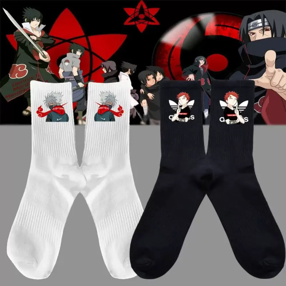 Ninja Warmth: Naruto Autumn Winter Kawaii Stockings Socks - Black-White Anime design 9
