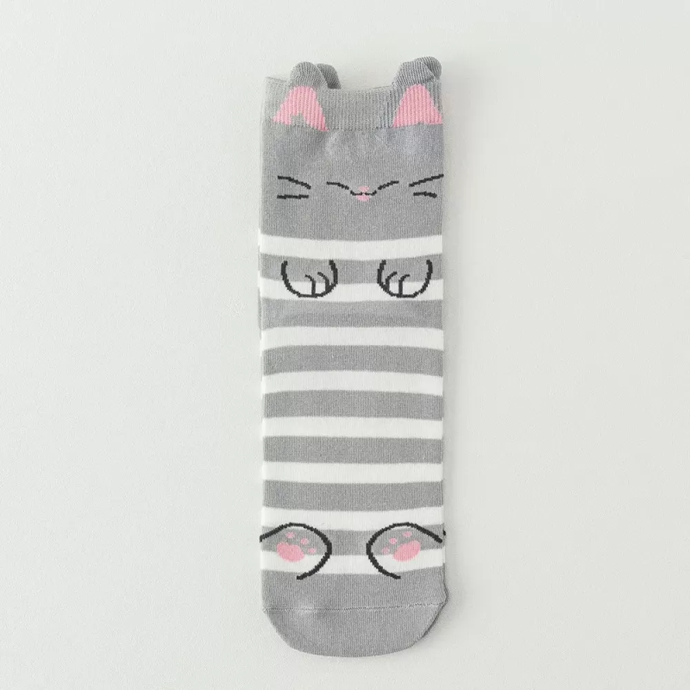 Purr-fect Style: Korean Cartoon Cat Socks - Gray white