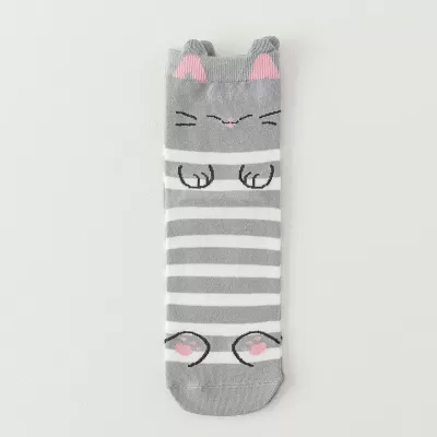 Purr-fect Style: Korean Cartoon Cat Socks - Gray white