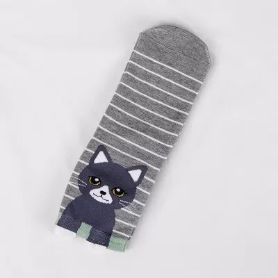 Purr-fect Style: Korean Cartoon Cat Socks - Gray white lines