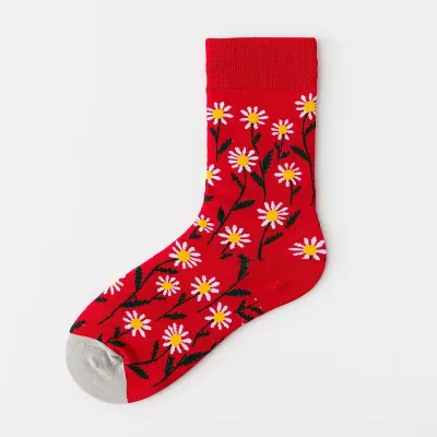 Red Floral Whimsy Comfort Socks in Ruby Red