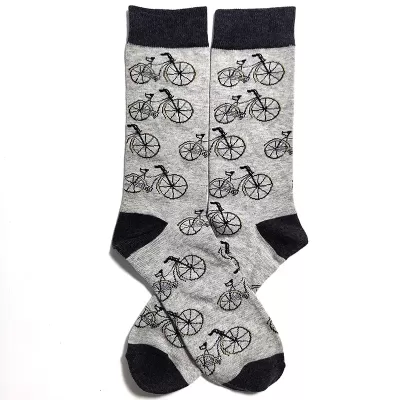 Road Thrills: Vehicle-Inspired Cotton Crew Socks - Gray black bicycle