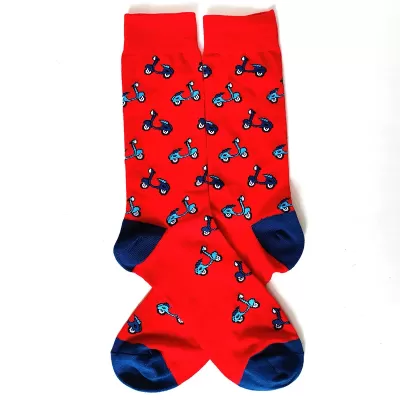Road Thrills: Vehicle-Inspired Cotton Crew Socks - Red blue bicycle design