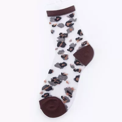 Sexy Lace Mesh Fishnet Ankle Socks – Transparent Leopard Print, Stretchy - Leoprd kawaii design 5