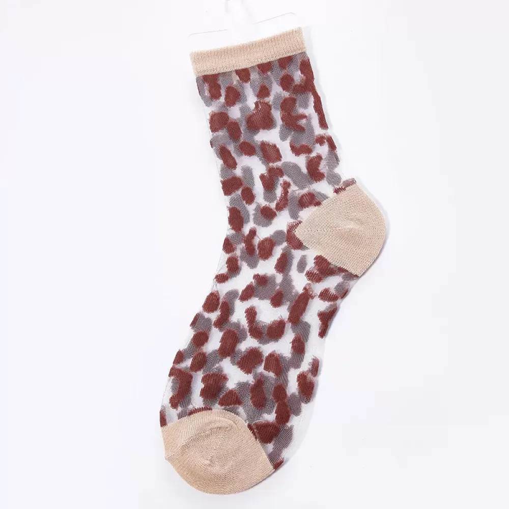 Sexy Lace Mesh Fishnet Ankle Socks – Transparent Leopard Print, Stretchy - Leoprd kawaii design 9