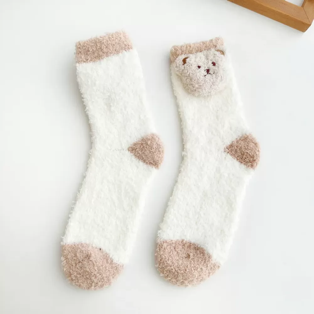Snuggle Bear: Women’s Cute Coral Fleece Bear Socks for Winter Warmth - Bear cool design 3
