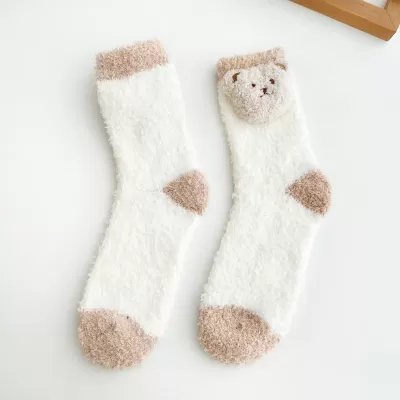 Snuggle Bear: Women’s Cute Coral Fleece Bear Socks for Winter Warmth - Bear cool design 3