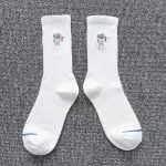 Stellar Embroidered Astronaut Socks – Unisex Cotton Comfort for Couples - White