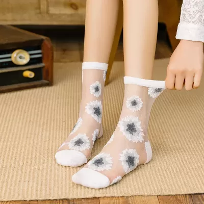 Summer Crystal Silk Tulle Socks – Retro Mesh with Floral & Animal Designs - Cool sheer design 1