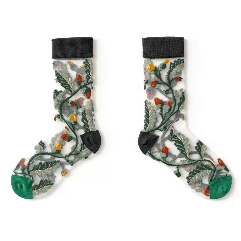 Summer Crystal Silk Tulle Socks – Retro Mesh with Floral & Animal Designs - Cool sheer design 6