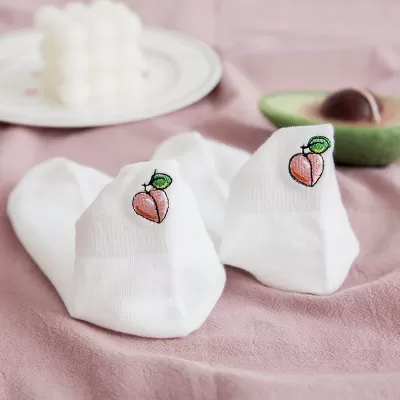 Summer Freshness: Fruit-Embroidered Harajuku Ankle Socks - Peach