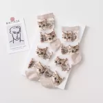 Transparent Cat Crystal Silk Socks – Korean Fashion, Summer Thin - Beige