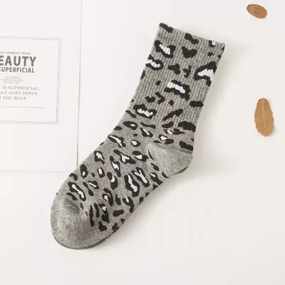 Trendy Leopard Print Socks – 8 Colors, Korean Fashion Statement - Gray