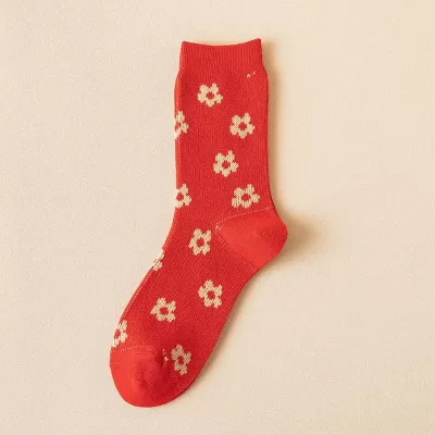 Trendy Year Red Tube Socks – Warm Autumn Winter Retro Long Socks for Women - Design 6