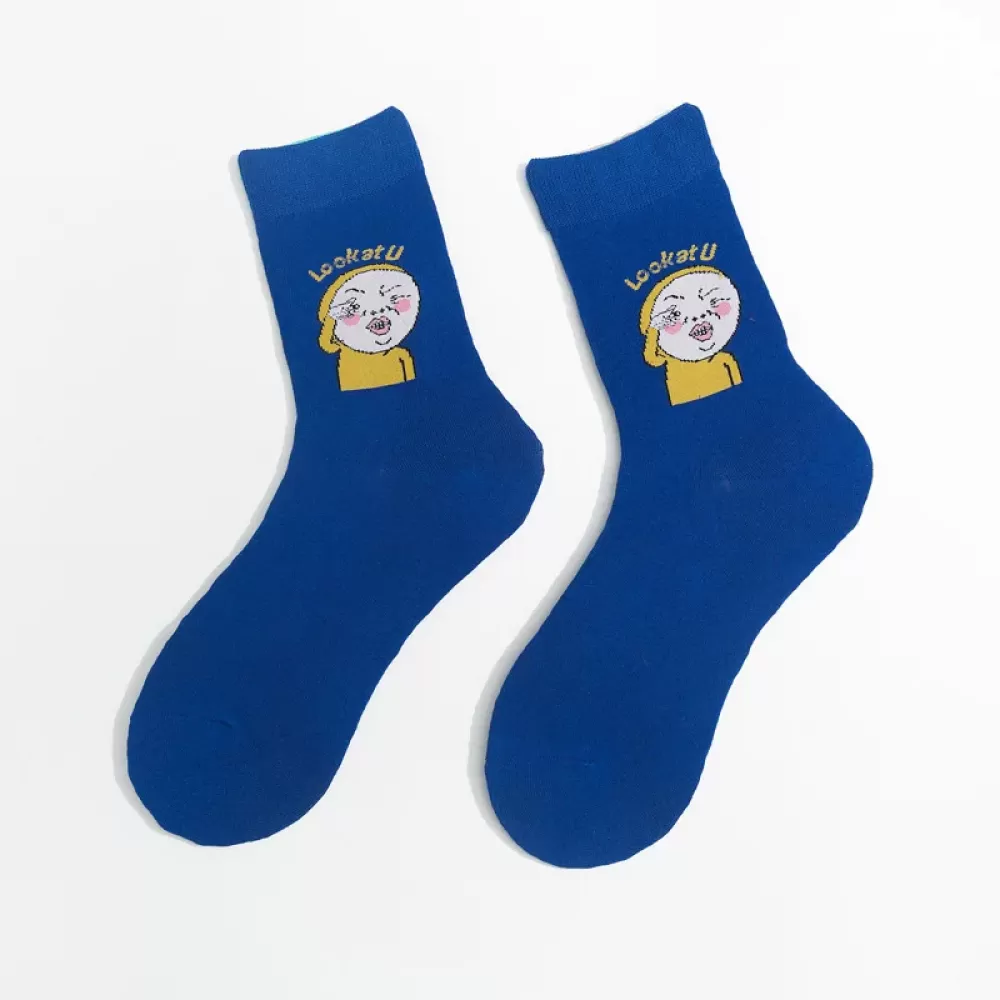 Urban Charm: Colorful Symbol-Adorned Harajuku Long Socks for Women - dark blue emoji design 7