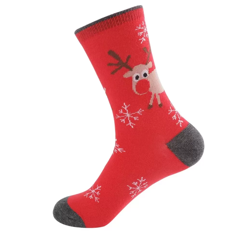 Yuletide Joy Red Reindeer Cartoon Socks