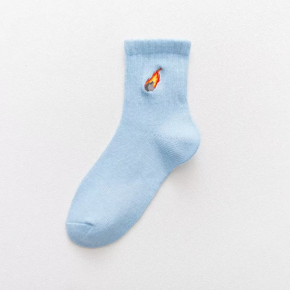 Autumn Winter Cartoon Space Embroidery Socks – Fashionable College Wind - Light Blue