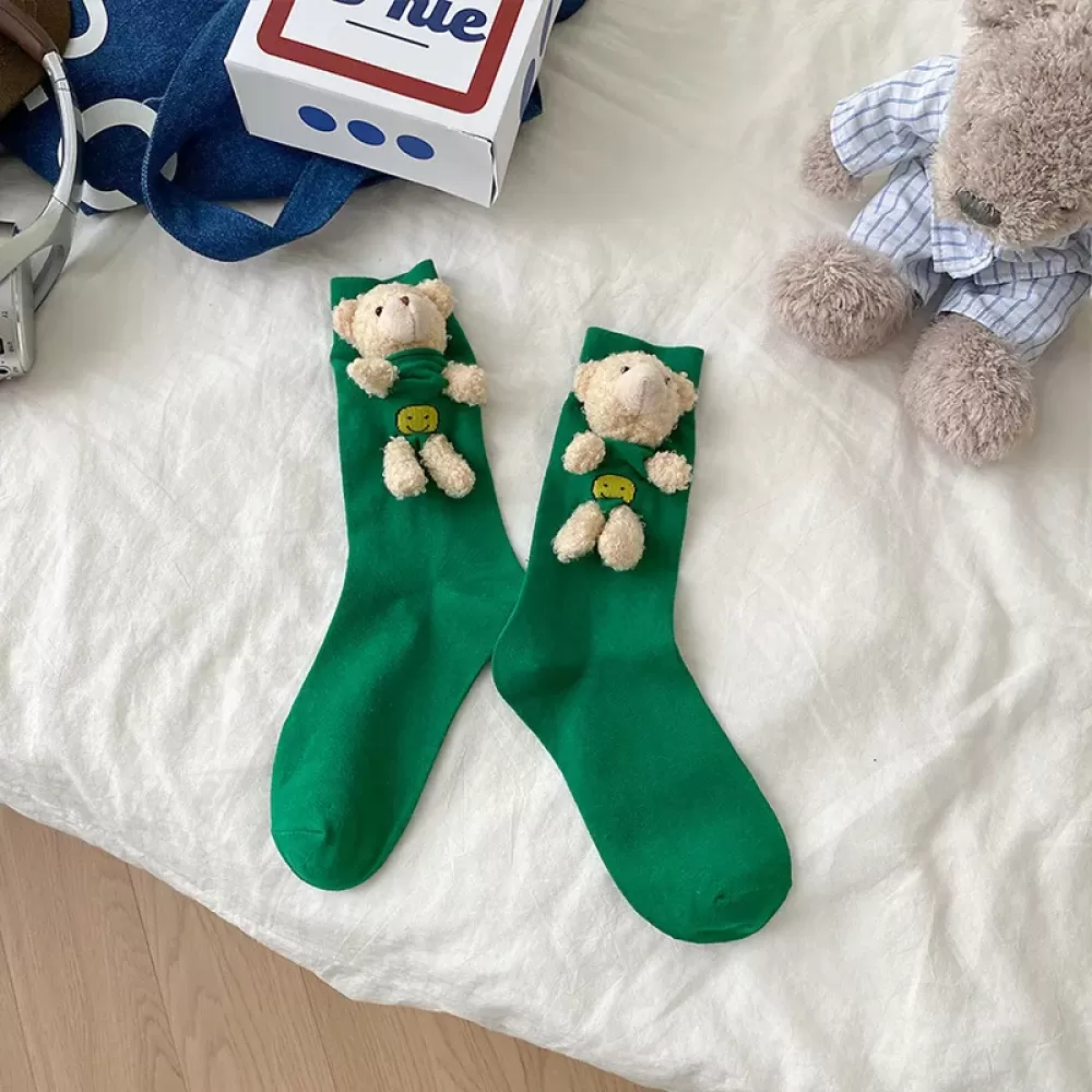 Bear 3D Doll Socks - Green