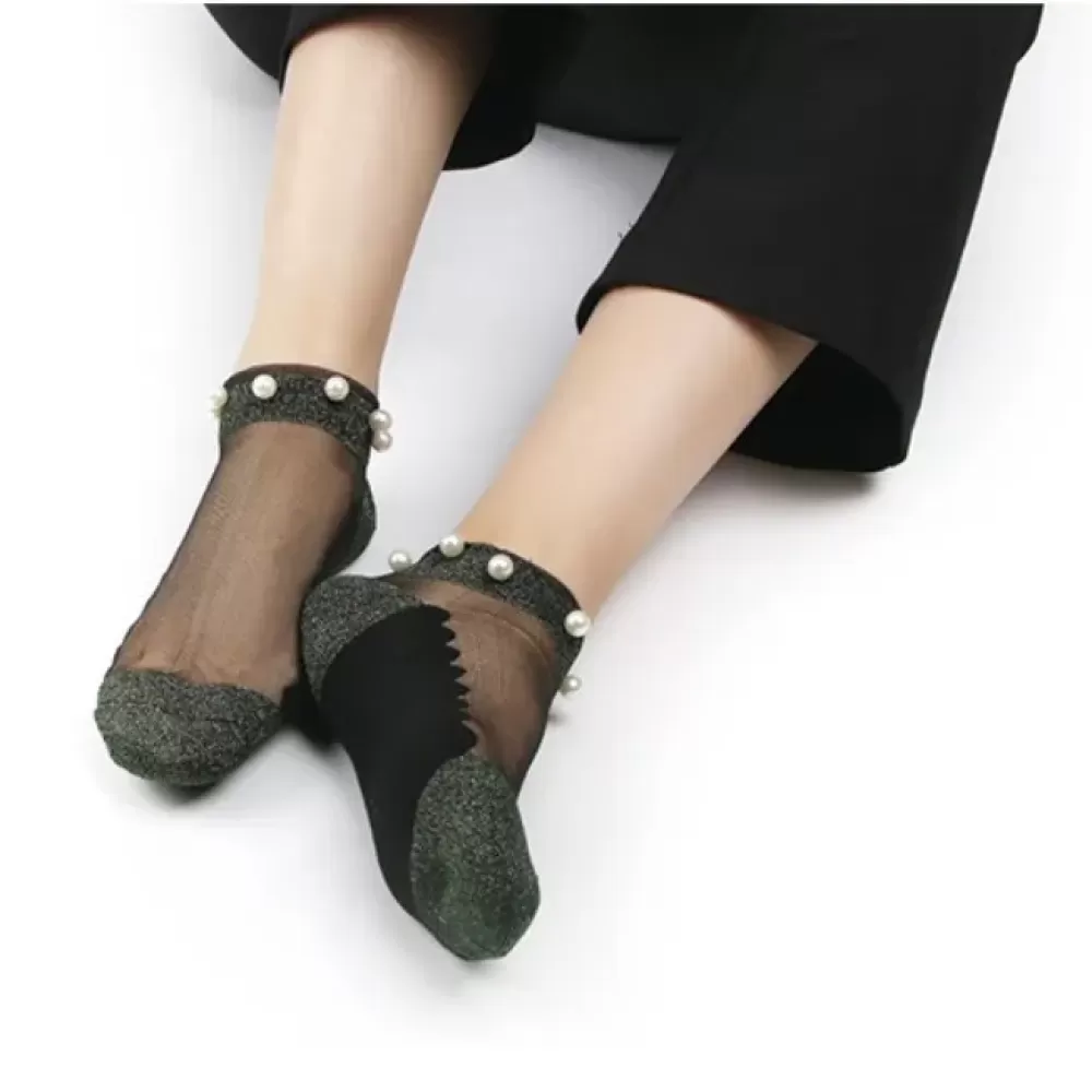Charming Lace Ruffle Fishnet Ankle Socks – Sheer Elegance & Comfort - Sheer design 1