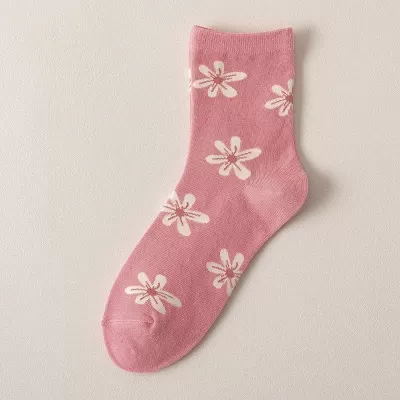 Charming Pink Twisted Tube Floral Socks – Sweet Kawaii Style for Students - Cozy white - pink design 1