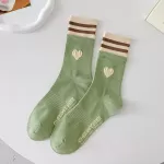 Chic Striped Love Heart Long Socks – Winter Cycling Cotton Warmers in Korean Kawaii Style - Green