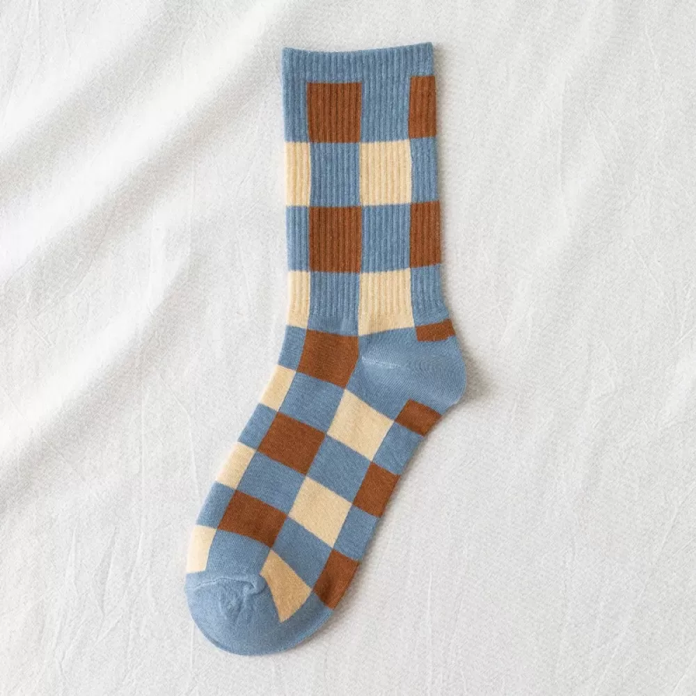 Chocolate Blue Lattice Stripe Vintage Socks in Harajuku Blue