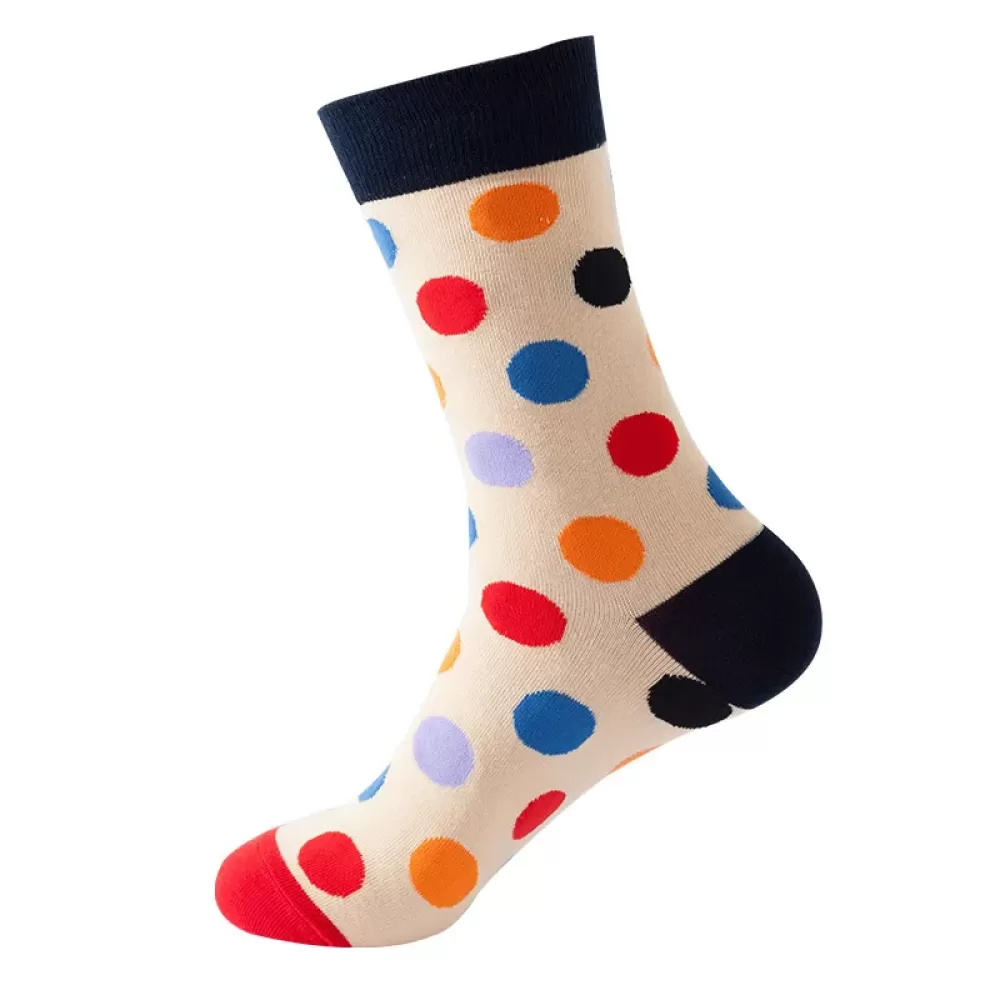 Circle Point Chic: Colorful Harajuku Happy Socks - Beige