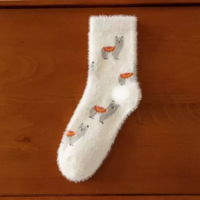 Cozy Mink Velvet Alpaca Printed Socks – Autumn/Winter Comfort - Fuzzy kawaii design 7