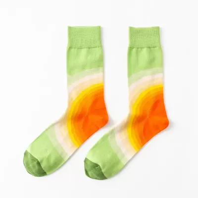 Desert Bloom: Whimsical Cactus Cartoon Socks - Green white orange design