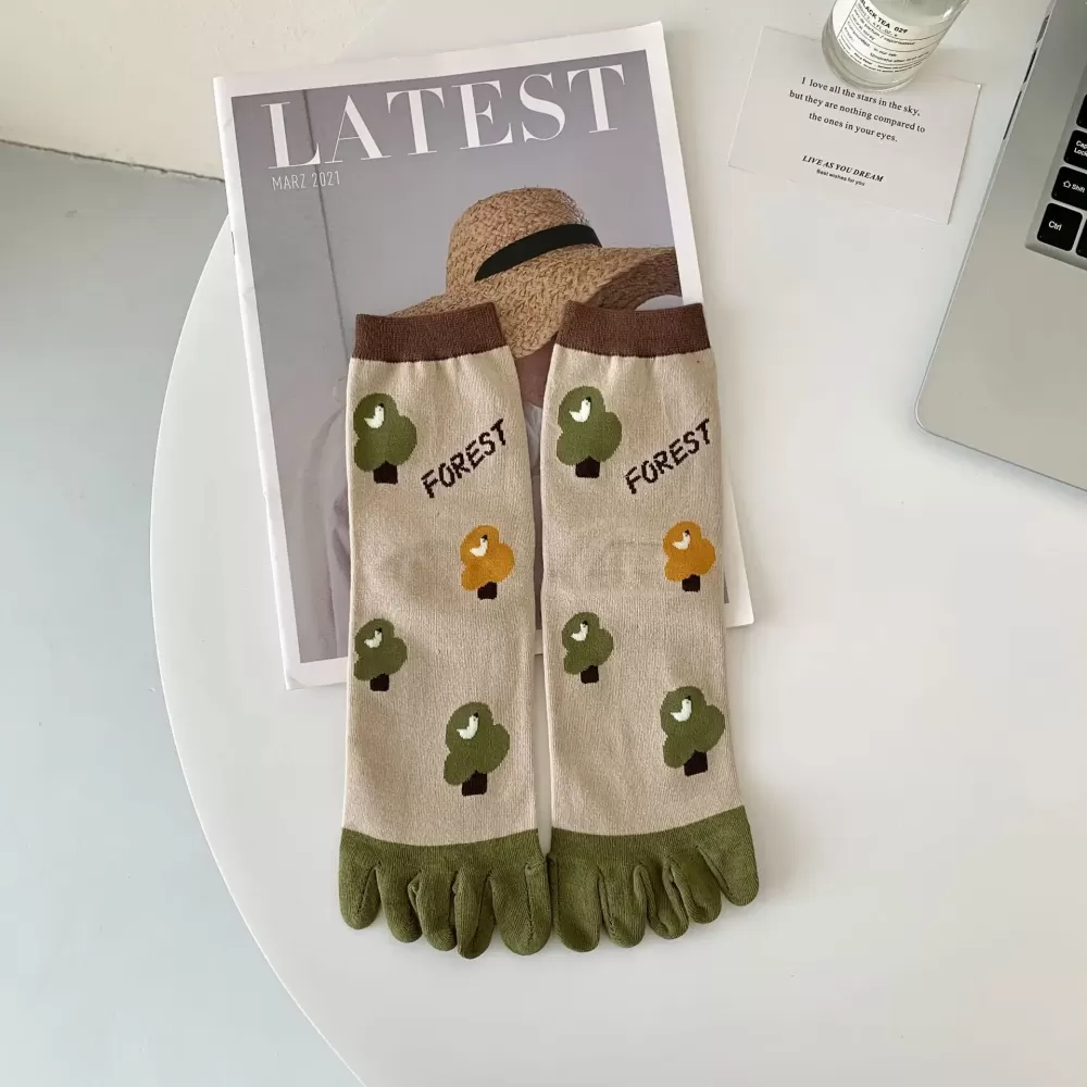 Diamond Stripe Jacquard Five-Toe Cotton Socks – Comfort and Style - Cozy design 5