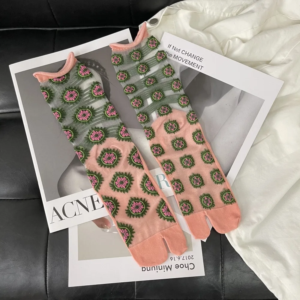 Elegant Summer Crystal Silk Tabi Socks – Ultra-Thin Sheer Frilly Design - Kawaii design 11