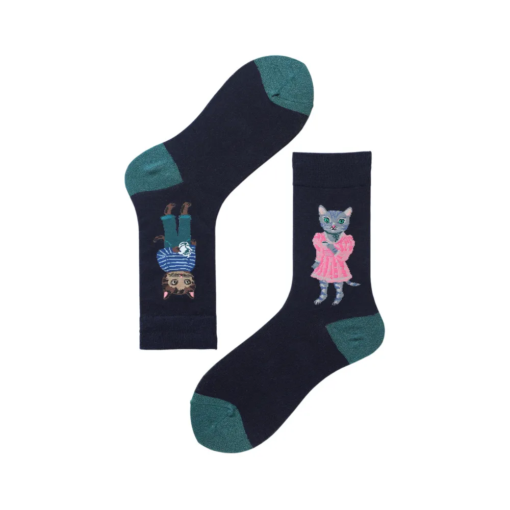 Enchanting Forest Fairy Tale Socks – Autumnal Jacquard Cotton Bliss - Animal cool design 13