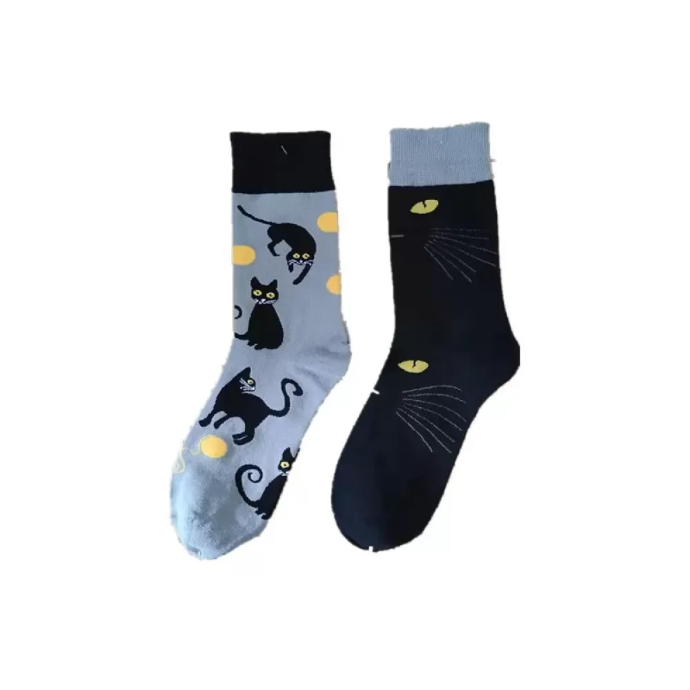 Feline Frolic: Grey Cat Nature Socks