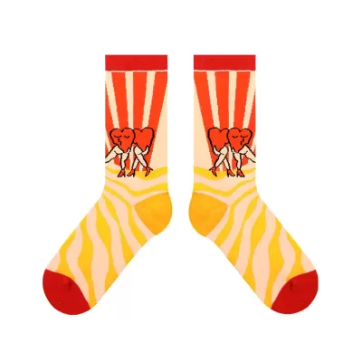 Flower Heart Long Cotton Socks – Fun & Quirky, Perfect for Women - Yellow