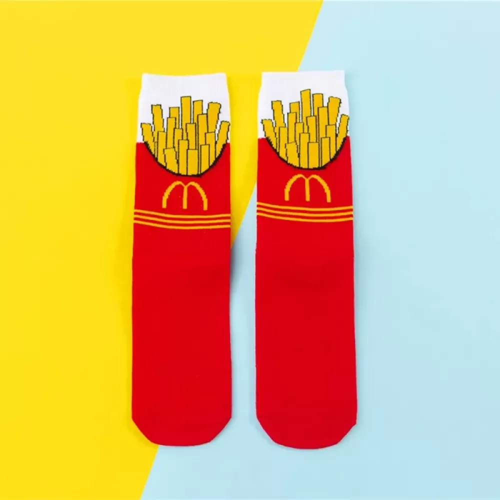 Fruitful Fun: Whimsical Harajuku Skateboard Socks - French fries