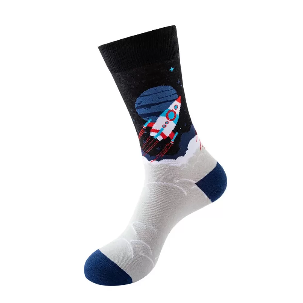 Harajuku Cartoon Astronaut Socks - Black