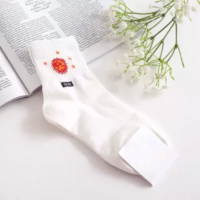 Harajuku-Inspired Astronaut Celestial Cotton Socks - White