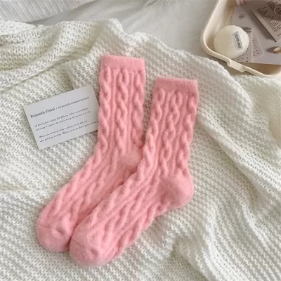 Japanese Arctic Velvet Rose Socks with Solid Color Twists
