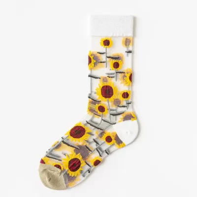 Japanese Summer Glass Silk Socks – Thin Cartoon Flower Tube Fashion - Kawaii design 4