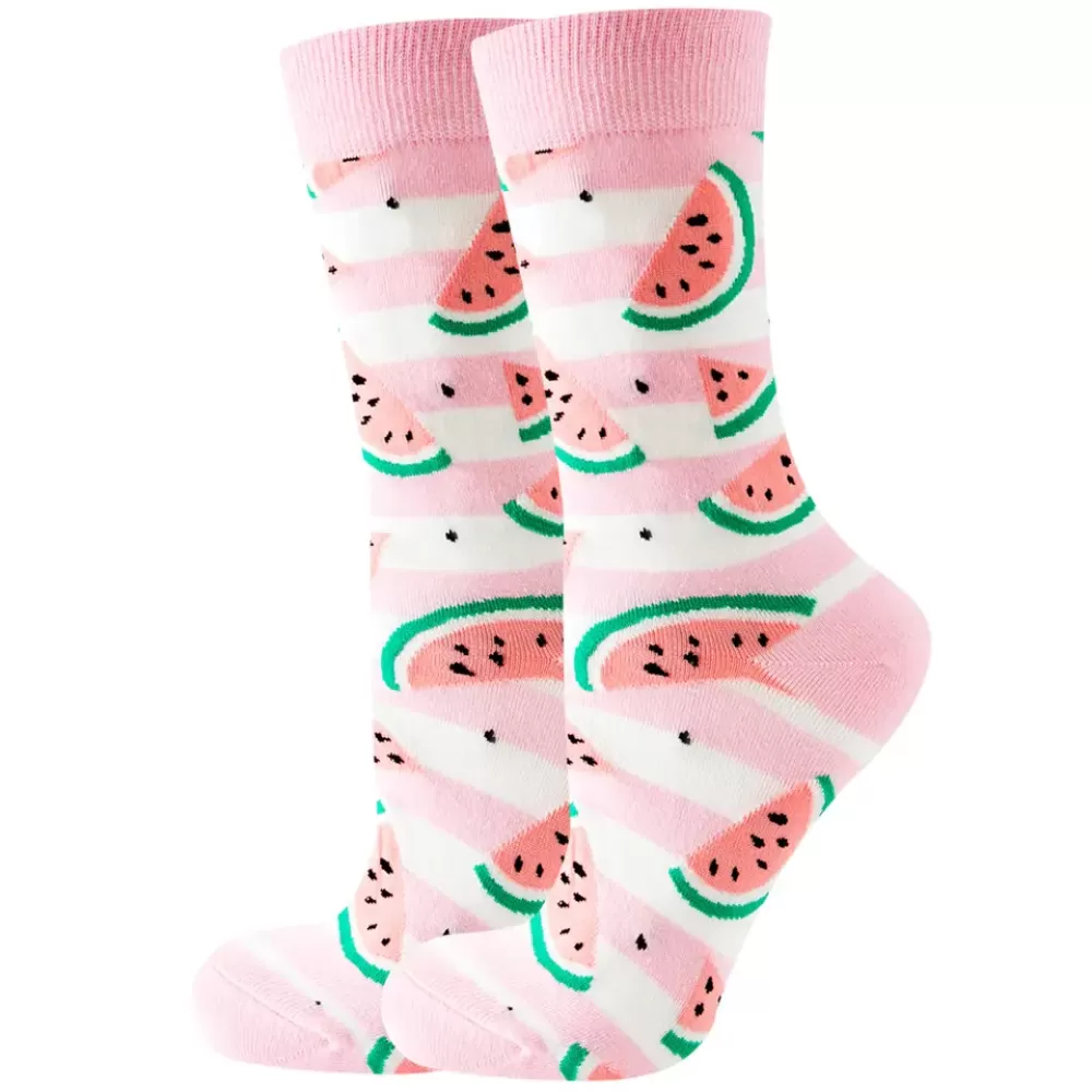Juicy Pink Watermelon Burst Crew Socks