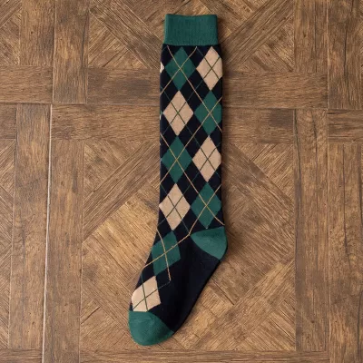Kawaii Winter Christmas Lattice Socks – Cozy Thickened Cotton Medium Tube for Women - Green