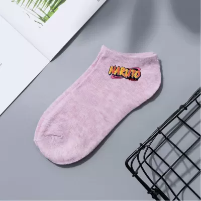 Konoha Crew: Naruto Cartoon Short Boat Socks - Pink Naruto design 3