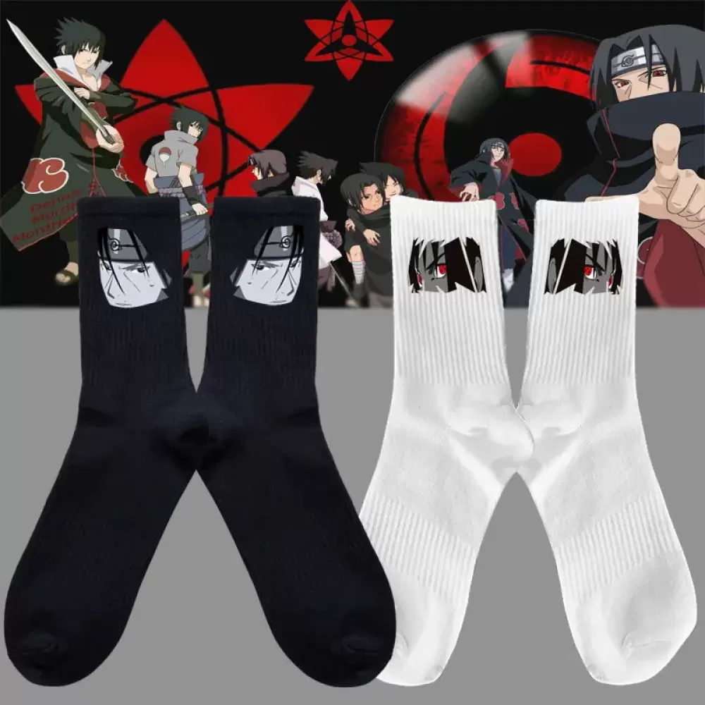 Ninja Warmth: Naruto Autumn Winter Kawaii Stockings Socks - Black-White Anime design 8