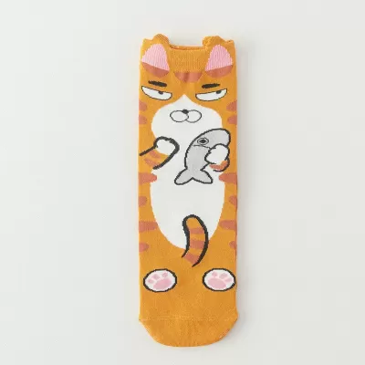 Purr-fect Style: Korean Cartoon Cat Socks - Orange white