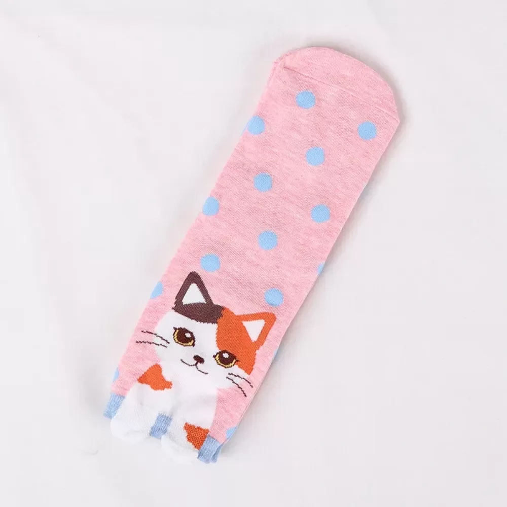 Purr-fect Style: Korean Cartoon Cat Socks - Pink light blue point