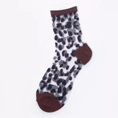 Sexy Lace Mesh Fishnet Ankle Socks – Transparent Leopard Print, Stretchy - Leoprd kawaii design 8