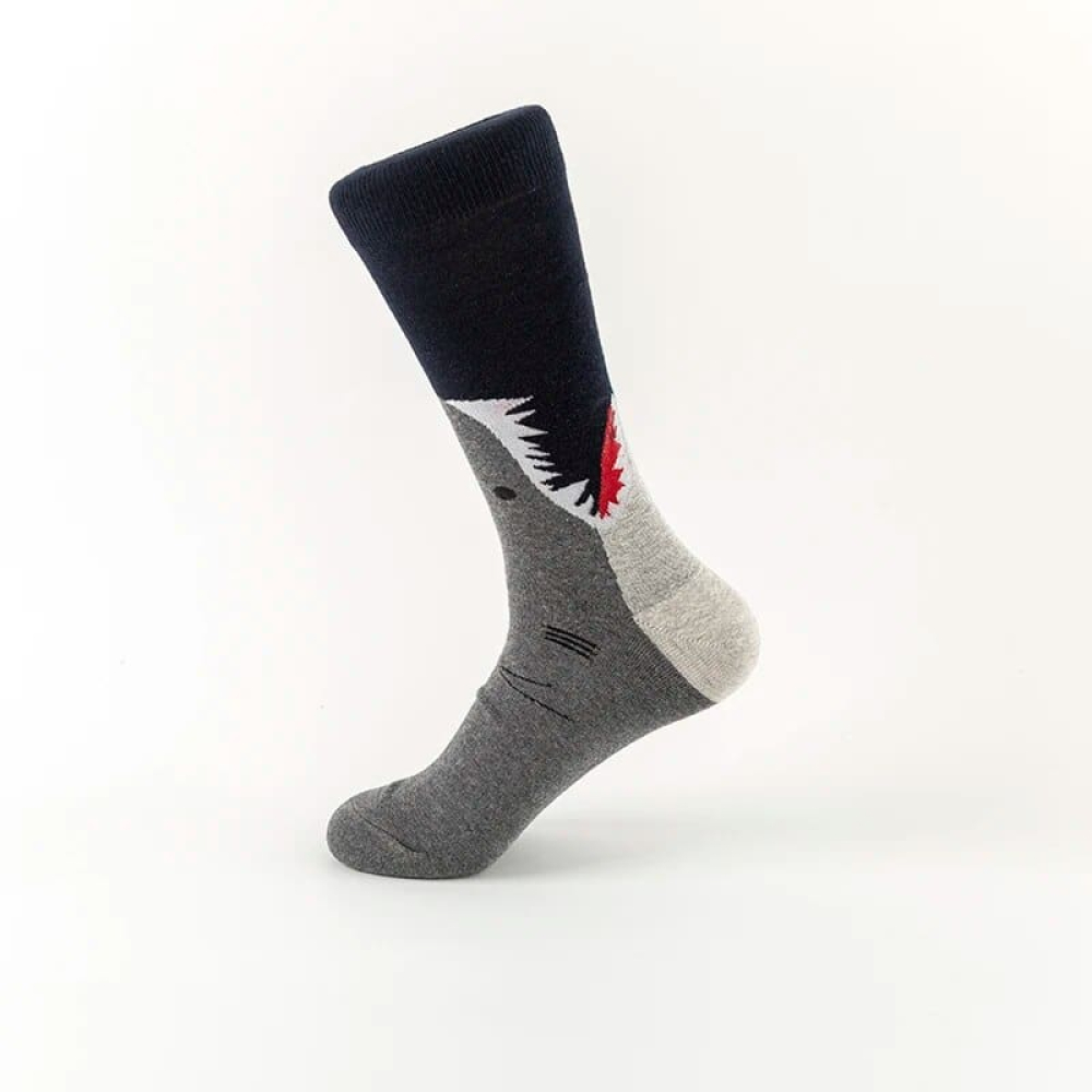 Shark-Themed Casual Socks - Grey