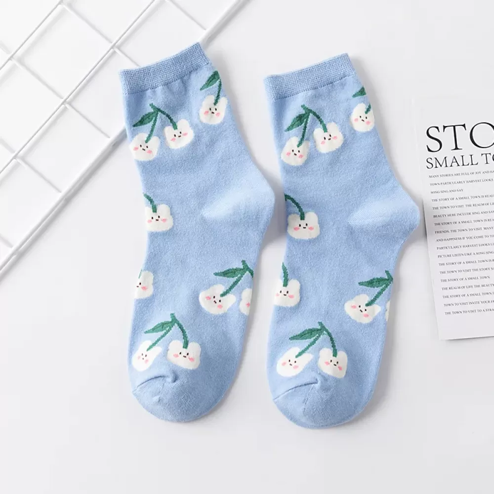 Spring-Summer Strawberry & Bear Socks – Cute, Kawaii Harajuku Style - Blue