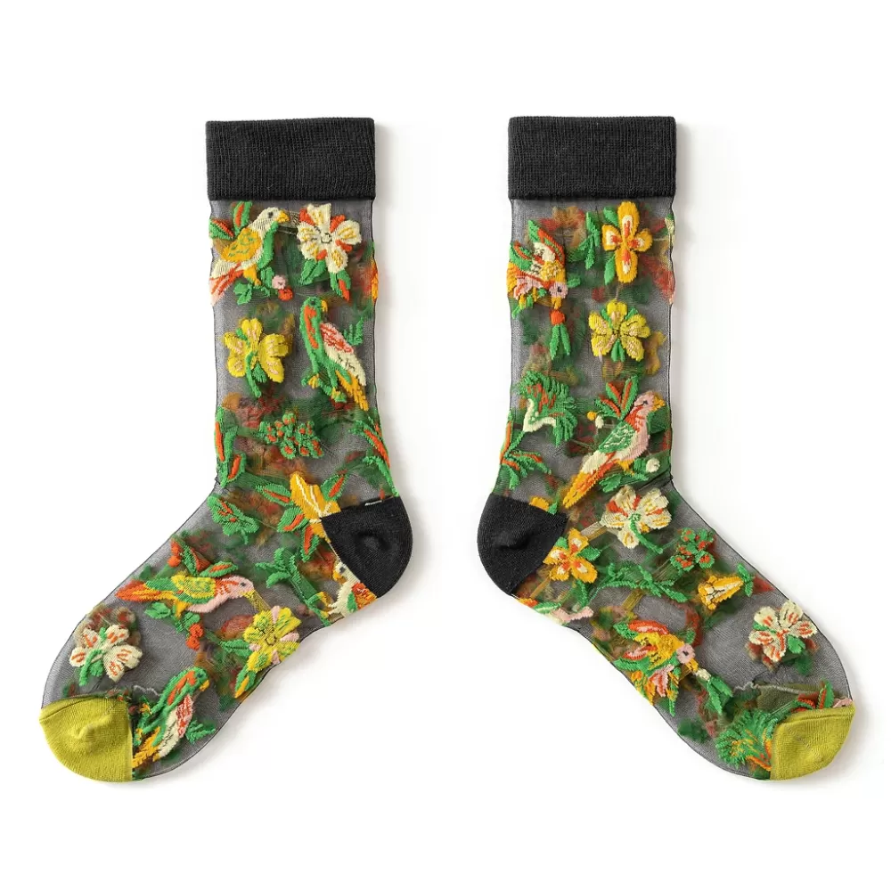 Summer Crystal Silk Tulle Socks – Retro Mesh with Floral & Animal Designs - Cool sheer design 14