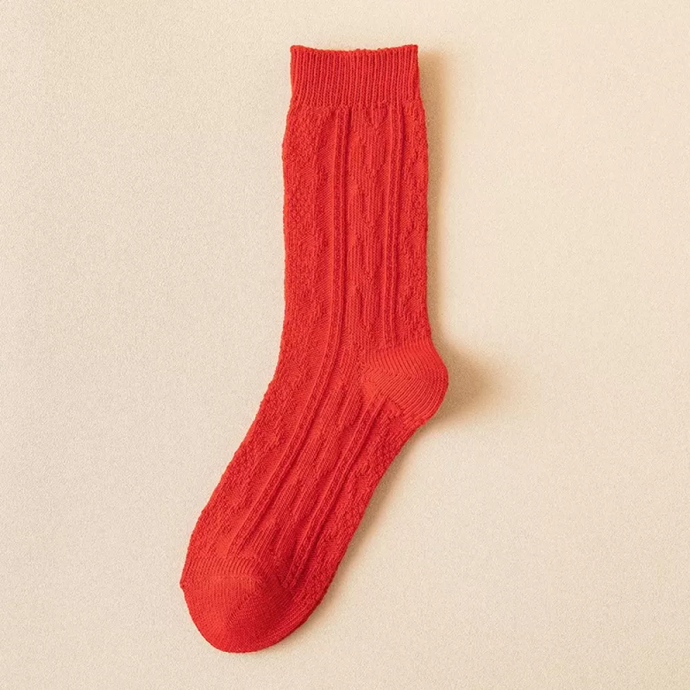 Trendy Year Red Tube Socks – Warm Autumn Winter Retro Long Socks for Women - Design 3